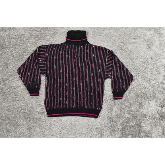 Vintage Bears Crossing Black Pink Sweater M Cotton Pullover USA Vintage Knit - Picture 3 of 6
